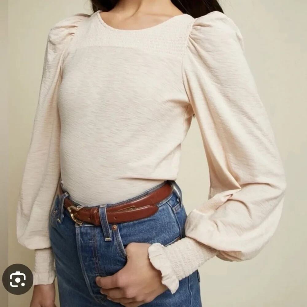 Nation LTD Abigail Ivory Smocked Long Sleeve Blouse Clean Girl Feminine Size XS